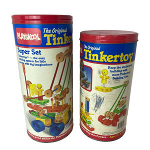 Vtg 1986 Playskool Tinkertoy Super Set & Big Builder Set Random Pieces in Each